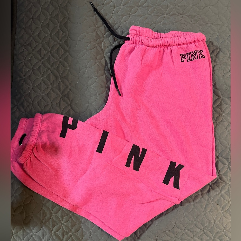 Pink Sweatpants with Black Lettering